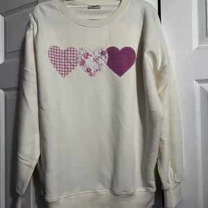 Women’s Cream Sweatshirt with Pink Heart Appliqués